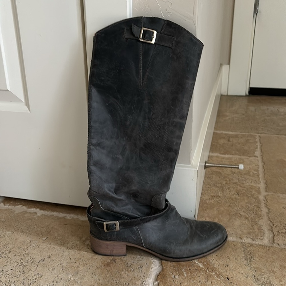 Distressed black grey Charles David riding boots